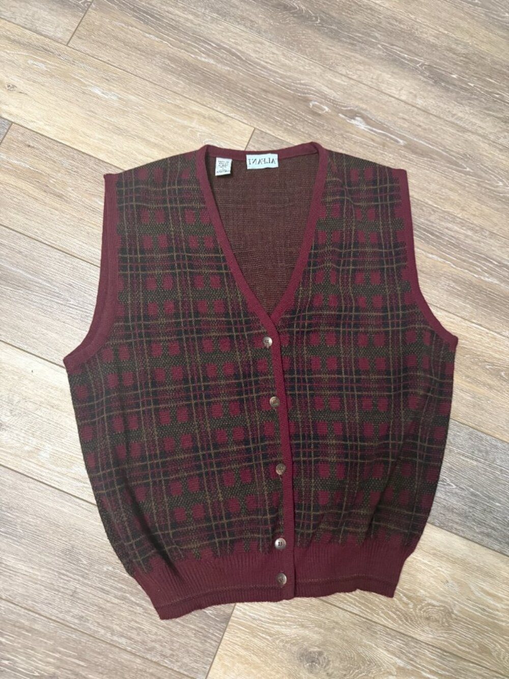Vintage Alfani Made in Italy Knit Plaid Button Front Pencil Skirt Size L